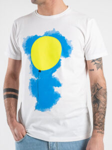 V2 T-shirt in cotone con stampa palloncino giallo fluo Bianca (2)
