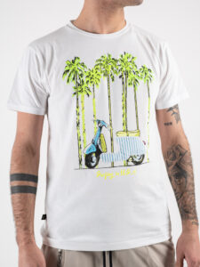 V2 T-shirt in cotone con stampa palme e vespa Bianca (1)