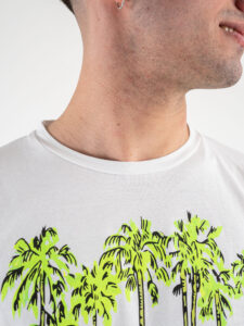 V2 T-shirt in cotone con stampa palme e vespa Bianca (2)