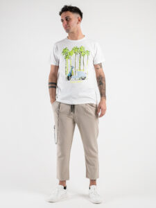 V2 T-shirt in cotone con stampa palme e vespa Bianca (5)