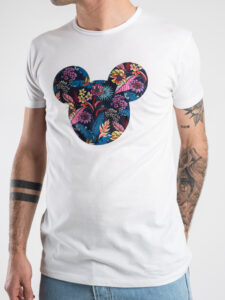 V2 T-shirt in cotone con stampa topolino floreale Bianca (1)