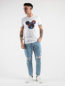 V2 T-shirt in cotone con stampa topolino floreale Bianca (2)