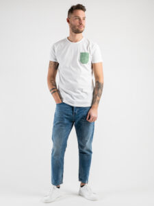 V2 T-shirt in cotone con taschino a quadretti colorati Bianca (2)