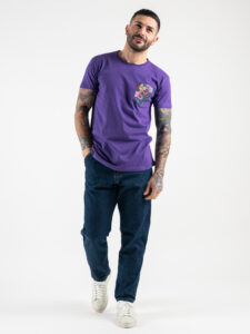 V2 T-shirt in cotone con taschino blu fiorato Viola3