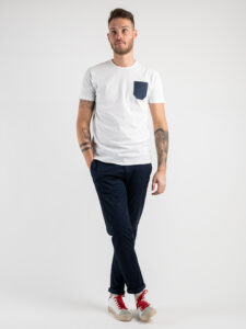 V2 T-shirt in cotone con taschino in jeans Bianca (2)
