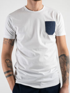 V2 T-shirt in cotone con taschino in jeans Bianca (3)