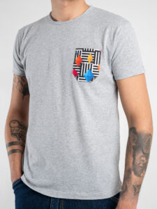 V2 T-shirt in cotone con taschino stampa diamanti Grigia (2)