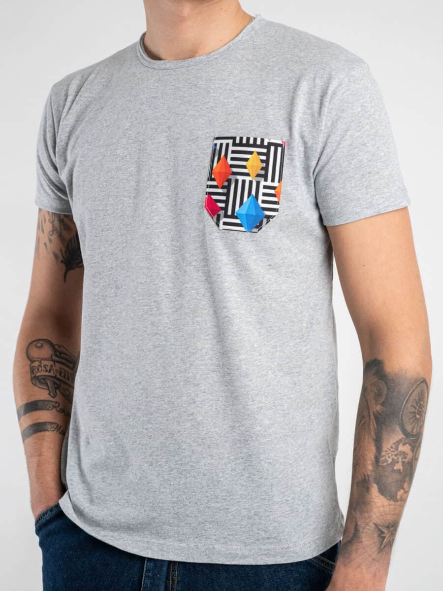 V2 T-shirt in cotone con taschino stampa diamanti Grigia