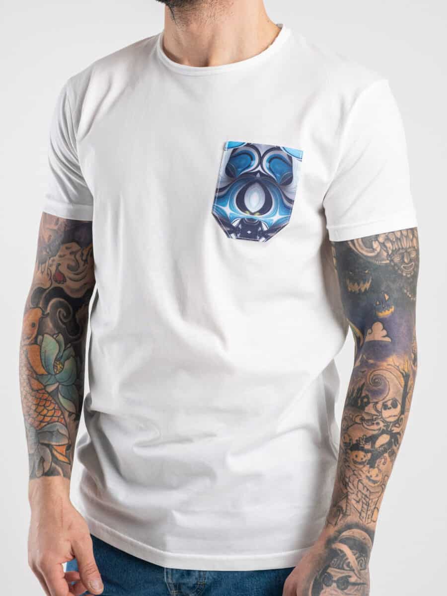 V2 T-shirt in cotone con taschino stampa fluid Bianca