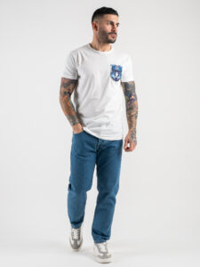 V2 T-shirt in cotone con taschino stampa fluid Bianca2