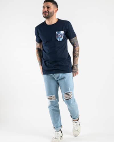 V2 T shirt in cotone con taschino stampa fluid Blu3 V2 V2 T-shirt in cotone con taschino stampa fluid Blu