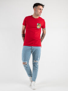 V2 T-shirt in cotone con taschino stampa fumetti Rossa (3)