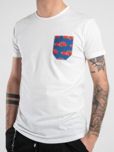 V2 T-shirt in cotone con taschino stampa macchine Bianca (2)