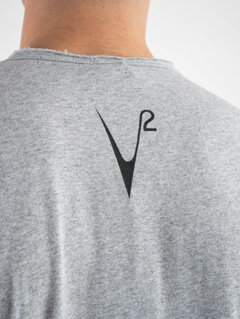 V2 T-shirt in cotone con taschino stampa macchine Grigio Melange - immagine 5