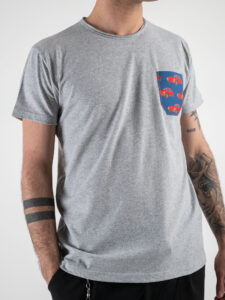 V2 T-shirt in cotone con taschino stampa macchine Grigio Melange (3)