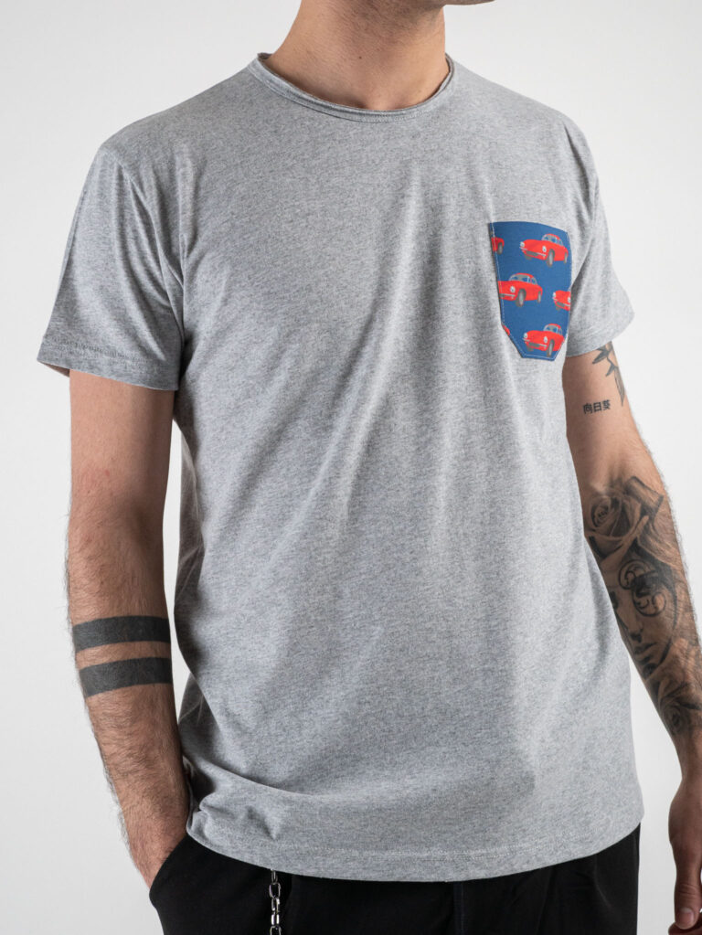 V2 T-shirt in cotone con taschino stampa macchine Grigio Melange