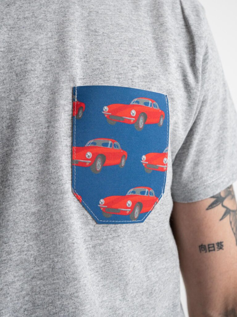 V2 T-shirt in cotone con taschino stampa macchine Grigio Melange - immagine 4