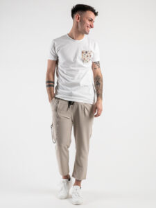 V2 T-shirt in cotone con taschino stampa tattoo Bianca (2)