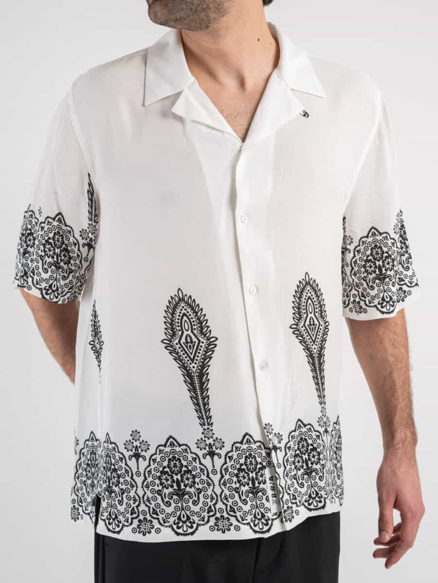 BERNA Camicia 100% Viscosa a mezze maniche con decorazioni 230251 Bianca