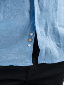 BERNA Camicia in lino con collo coreana e bottoni a scomparsa 230113 Cielo4