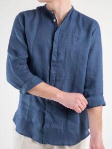 BERNA Camicia in lino con collo coreana e bottoni a scomparsa 230113 Ultramarine6