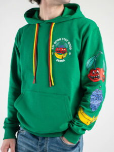 BERNA Felpa con cappuccio garzata stampa Fruit fronte:retro 230412 Verde1