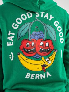 BERNA Felpa con cappuccio garzata stampa Fruit fronte:retro 230412 Verde4