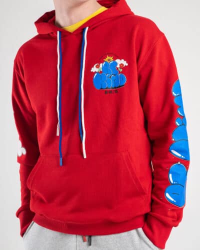 BERNA Felpa garzata con cappuccio stampa Be Kind 230387 Rossa3 Saldi