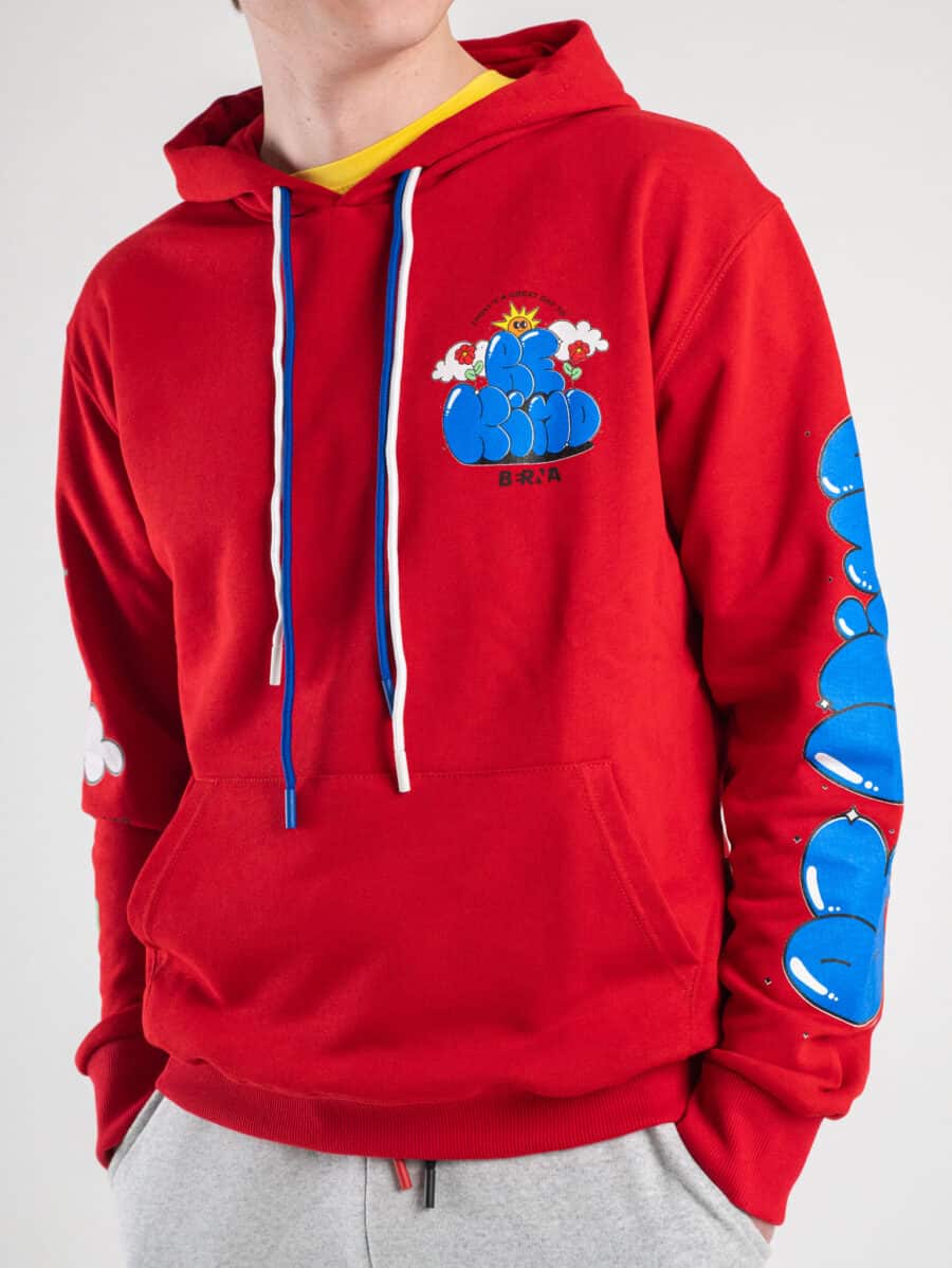 BERNA Felpa garzata con cappuccio stampa Be Kind 230387 Rossa