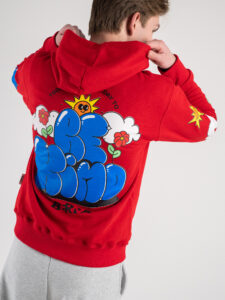 BERNA Felpa garzata con cappuccio stampa Be Kind 230387 Rossa5