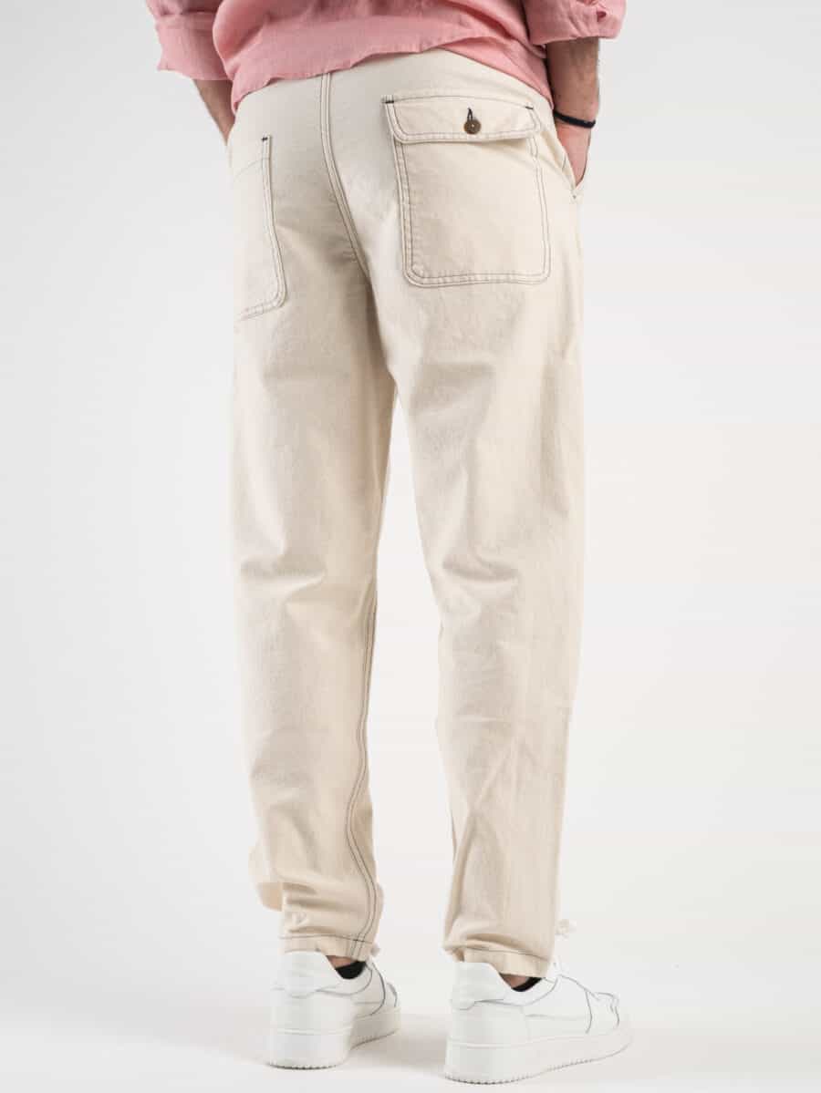 BERNA Pantalone in cotone leggero con cuciture nere a contrasto 230316 Panna
