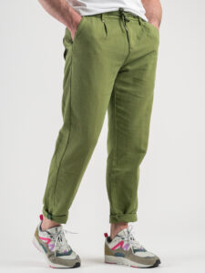 BERNA Pantalone morbido con coulisse in misto lino 230154 Verde2