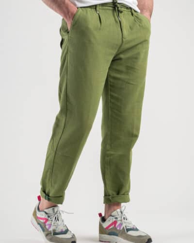 BERNA Pantalone morbido con coulisse in misto lino 230154 Verde2 Saldi