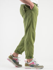 BERNA Pantalone morbido con coulisse in misto lino 230154 Verde3