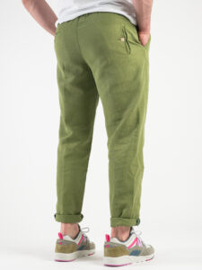 BERNA Pantalone morbido con coulisse in misto lino 230154 Verde4