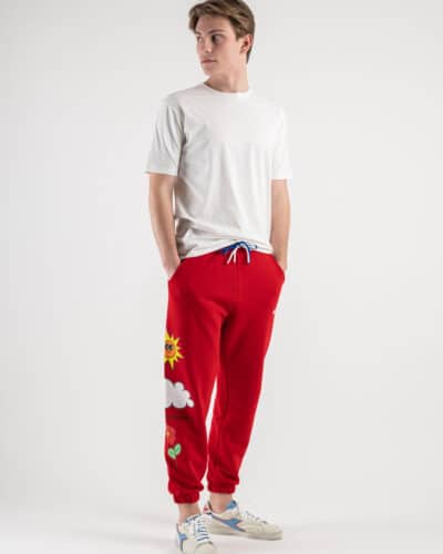 BERNA Pantalone tuta garzato stampa Be Kind 230384 Rossa1 BERNA BERNA Pantalone tuta garzato stampa Be Kind 230384 Rossa