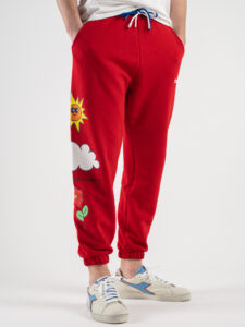 BERNA Pantalone tuta garzato stampa Be Kind 230384 Rossa2