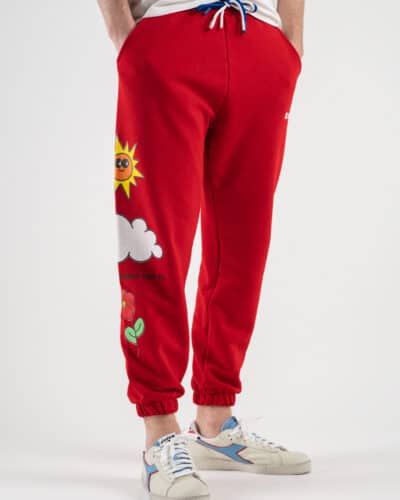 BERNA Pantalone tuta garzato stampa Be Kind 230384 Rossa2 Saldi