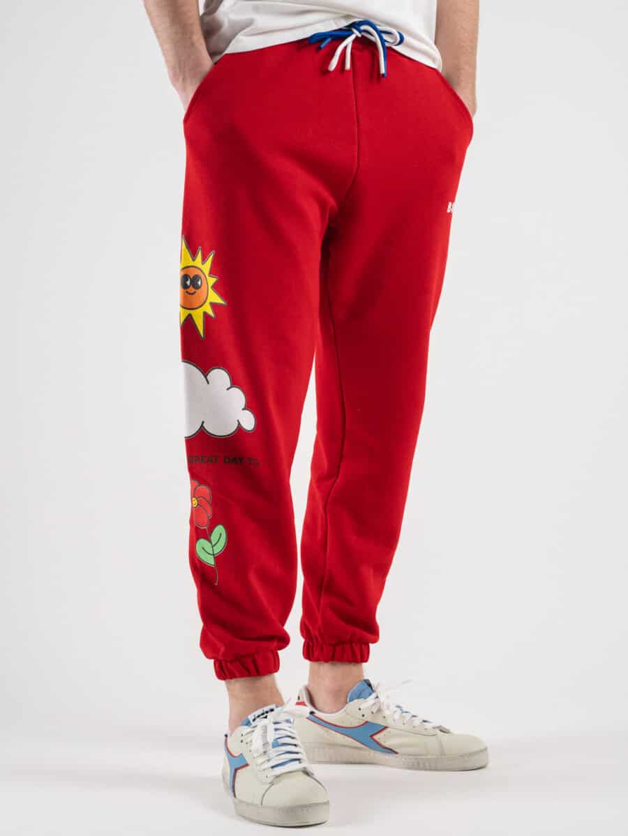 BERNA Pantalone tuta garzato stampa Be Kind 230384 Rossa
