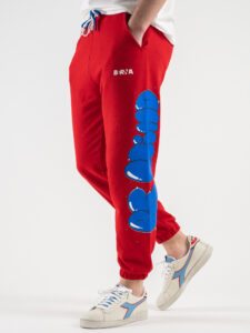 BERNA Pantalone tuta garzato stampa Be Kind 230384 Rossa3