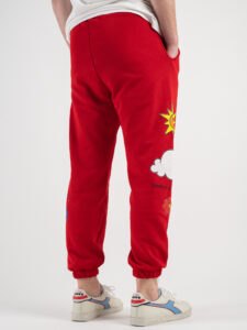 BERNA Pantalone tuta garzato stampa Be Kind 230384 Rossa4