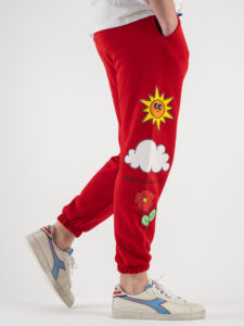 BERNA Pantalone tuta garzato stampa Be Kind 230384 Rossa5