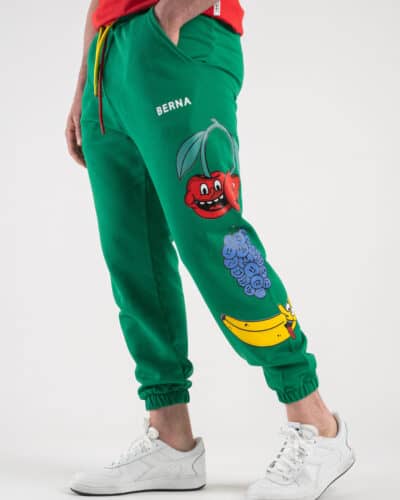 BERNA Pantalone tuta garzato stampa Fruit fronteretro 230409 Verde1 Saldi
