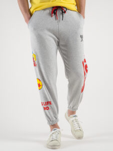 BERNA Pantalone tuta garzato stampa Joke fronte:retro 230379 Grigio Melange1