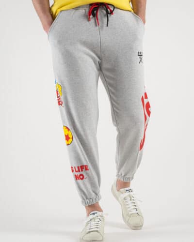 BERNA Pantalone tuta garzato stampa Joke fronteretro 230379 Grigio Melange1 Saldi
