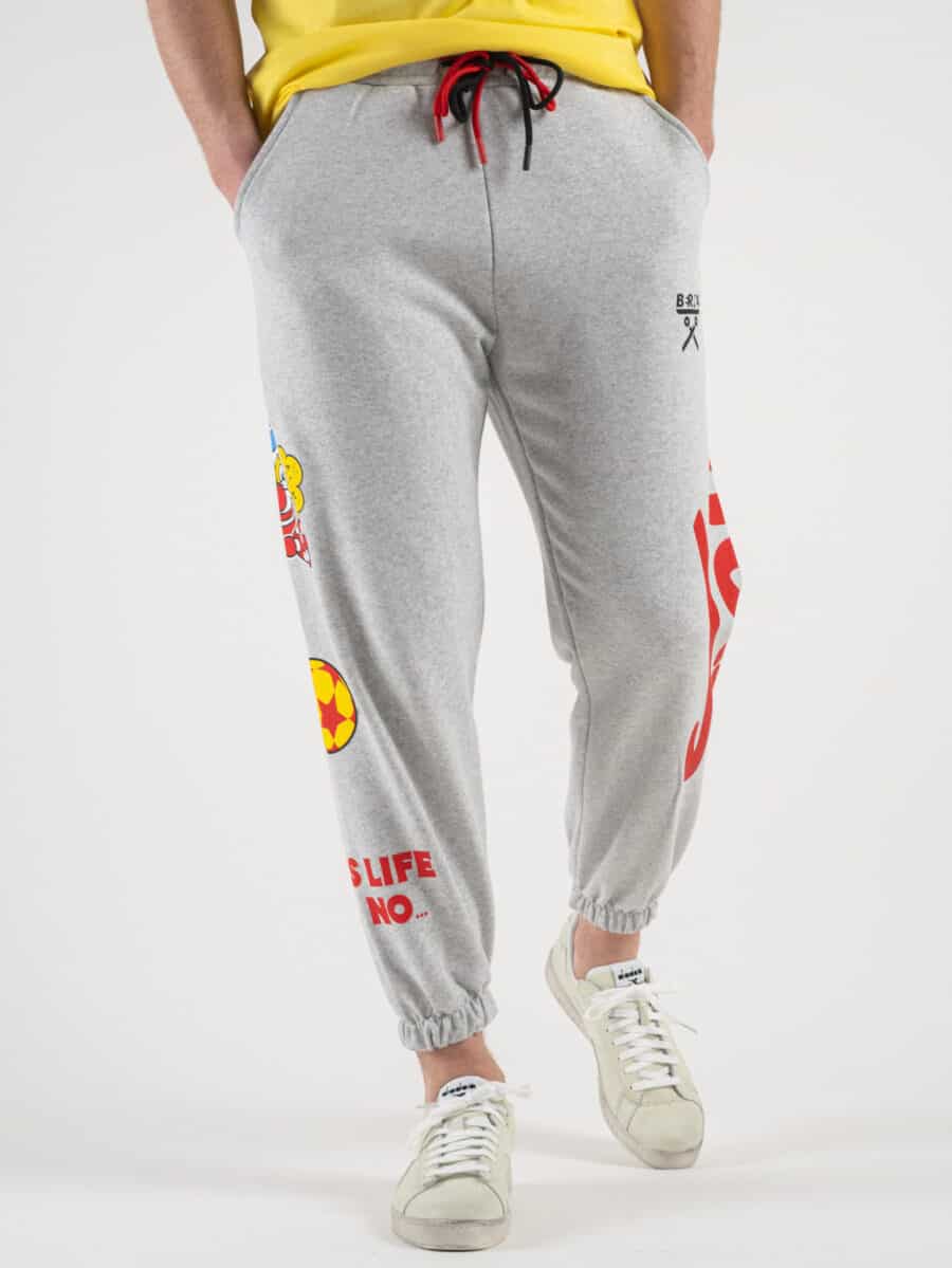 BERNA Pantalone tuta garzato stampa Joke fronte/retro 230379 Grigio Melange