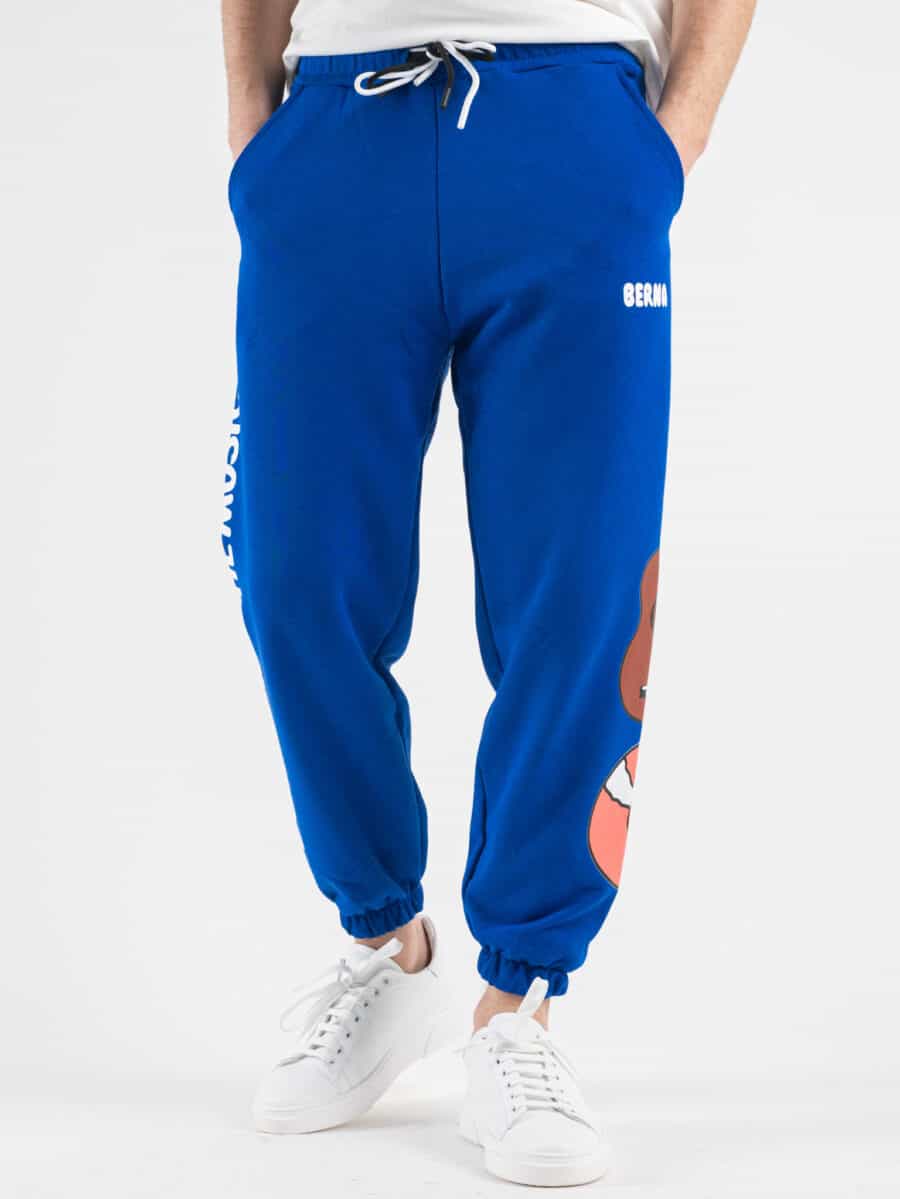 BERNA Pantalone tuta garzato stampa Please fronte/retro 230424 Royal