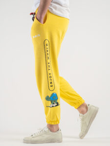 BERNA Pantalone tuta garzato stampa Turtle 230394 Gialla3