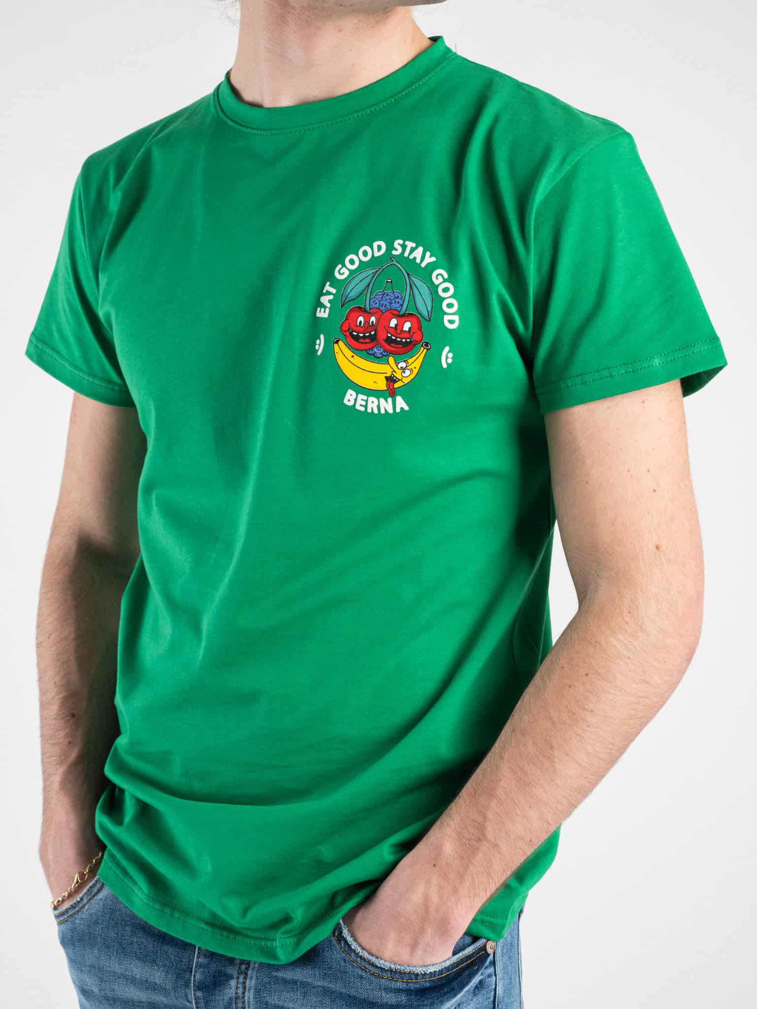 BERNA T shirt in cotone con stampa Fruit fronte retro 230408 Verde