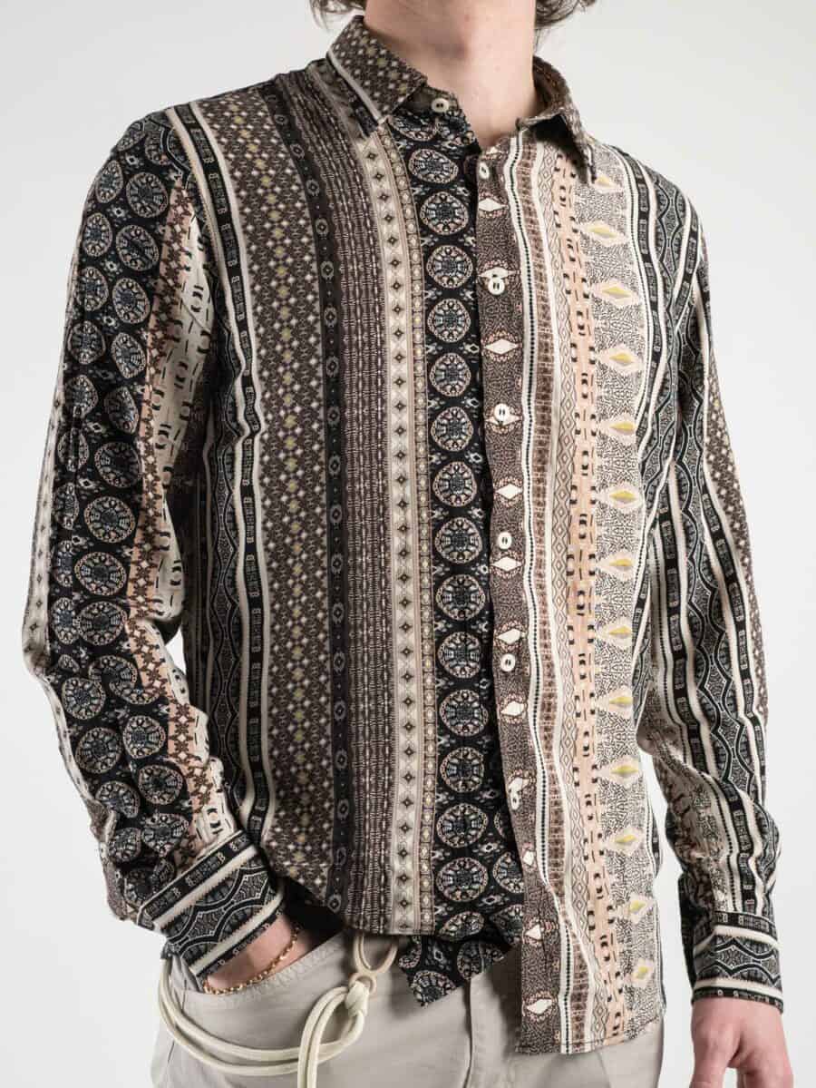 BL11 Camicia 100% viscosa con colletto in fantasia etnica 2662 Nera